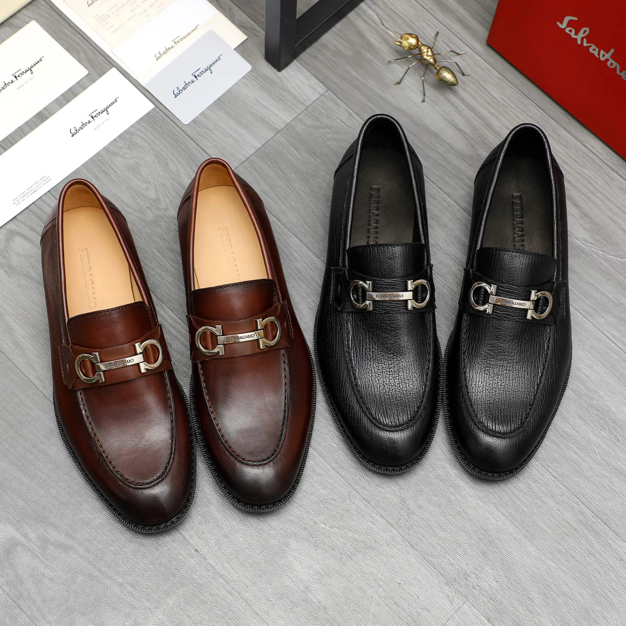 Men's shoes 💰540 Product trademark: Ferragamo "Ferragamo" business casual slip-on leather shoes. Regular size: 39-45 (45. Customized, non-returnable) Product materials: Selected vertical grain cowhide upper, cowhide lining, original outsole